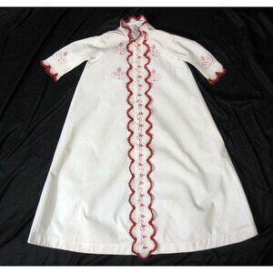 Antique Baby Dressing Christening Gown Red Embroidery Red Crochet Vintage 1920s